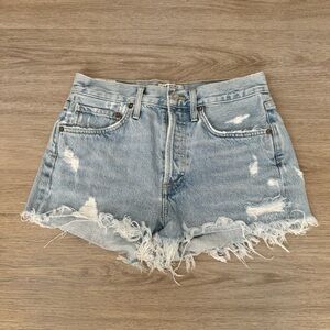 agolde light blue high waisted rise distressed ripped denim jeans shorts bottom